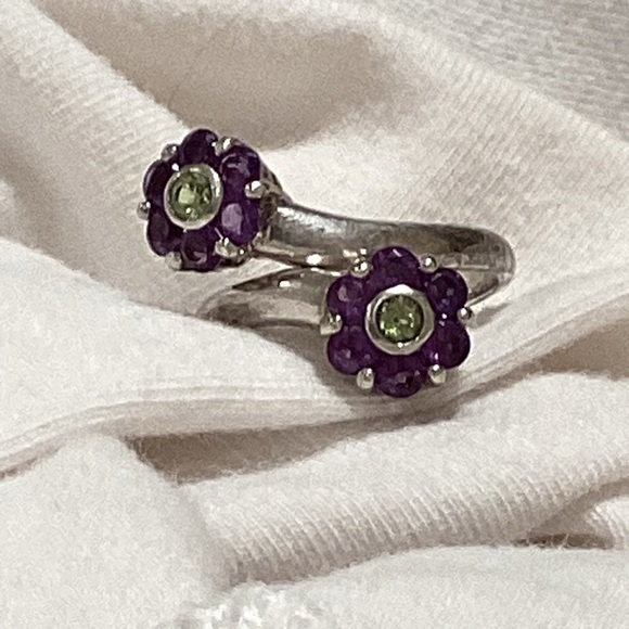 Vintage 925 silver double flower Ring from Thailand💜💚 - Picture 7 of 8